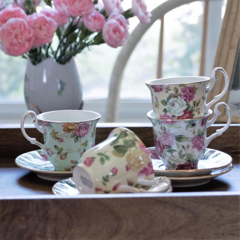 4 Assorted Rose Chintz Demi Cup and Saucer, Set of 4 - Image 2