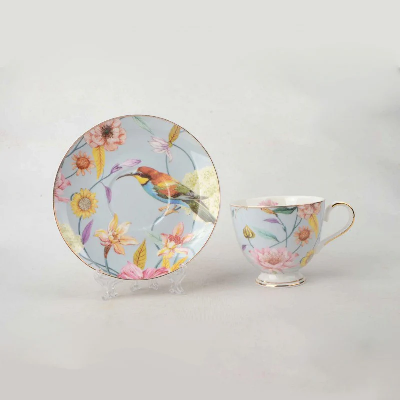 4 ASST Color Daisy and Bird Tea/coffee Cup Saucer, Set of 4 - Image 2