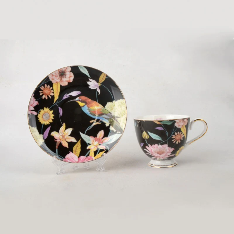 4 ASST Color Daisy and Bird Tea/coffee Cup Saucer, Set of 4 - Image 3