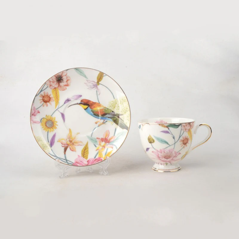 4 ASST Color Daisy and Bird Tea/coffee Cup Saucer, Set of 4 - Image 4