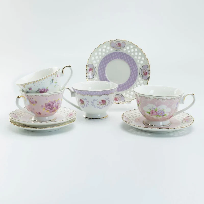 4 Asst Pierced Teacup Saucer, Set of 4