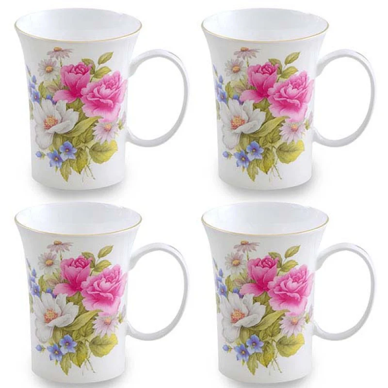 Grace's Rose Trumpet Mugs, Set of 4