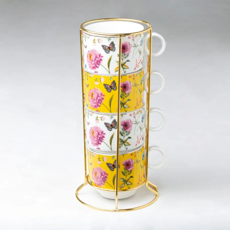 5 Piece Tower Orange Meadow Coffee Mugs.