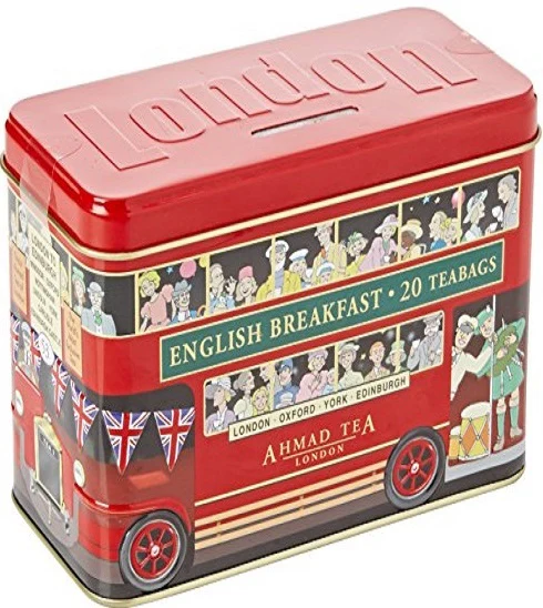 Ahmad London Bus Tea Caddy/Money Box with 20 English Breakfast tea bags.