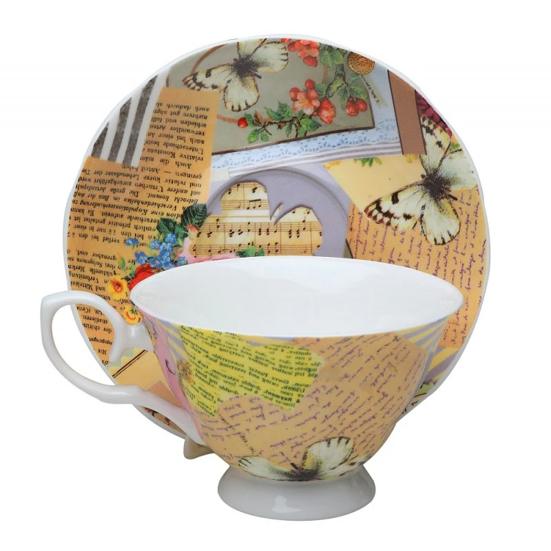 Antique Butterfly and Rose Tea Cup and Saucer,Set of 4
