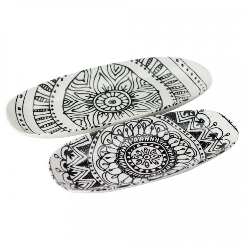 Black BOHO Organic Oval 10 Inch Serving Trays, Set of 2