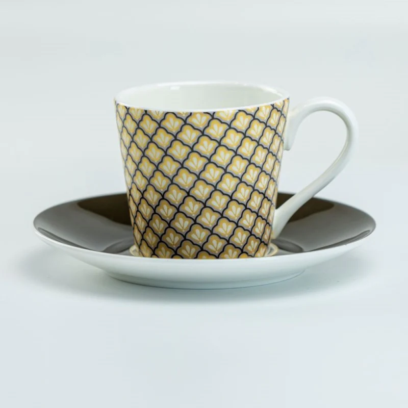 Black Brown Espresso Coffee Cup Saucer, Set of 4