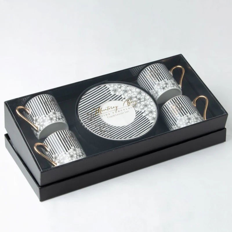 Black Strips Butterfly Espresso Cups and Saucers, Set of 4 Boxed - Image 2