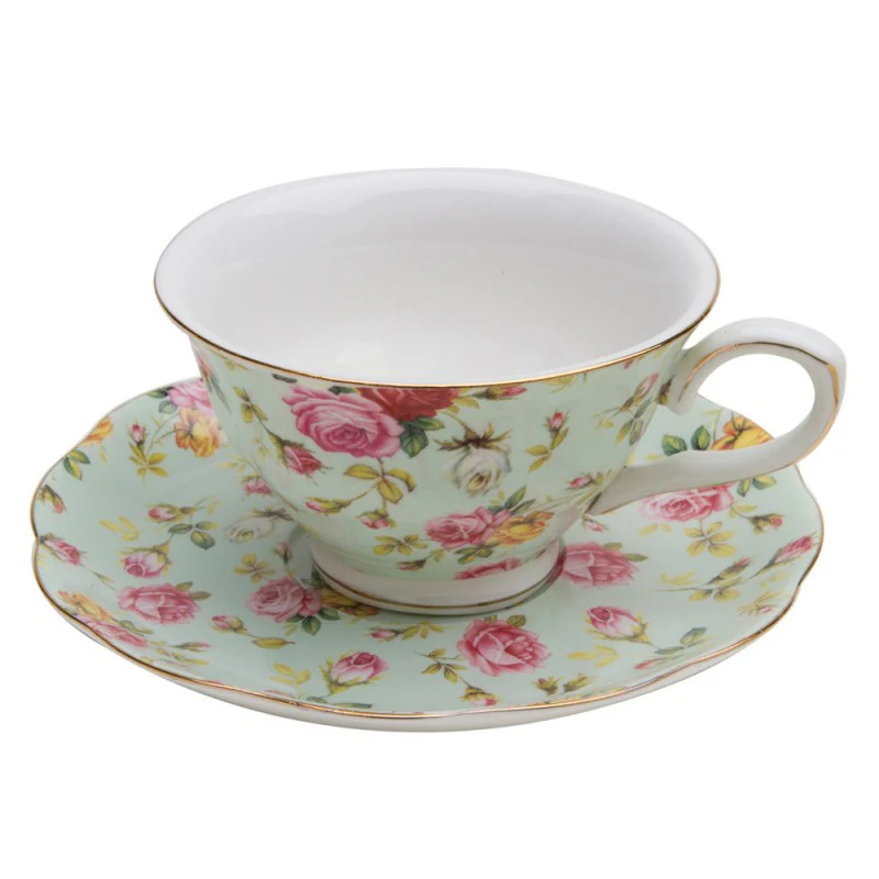 Blue Cottage Rose Cups and Saucers, Set of 4