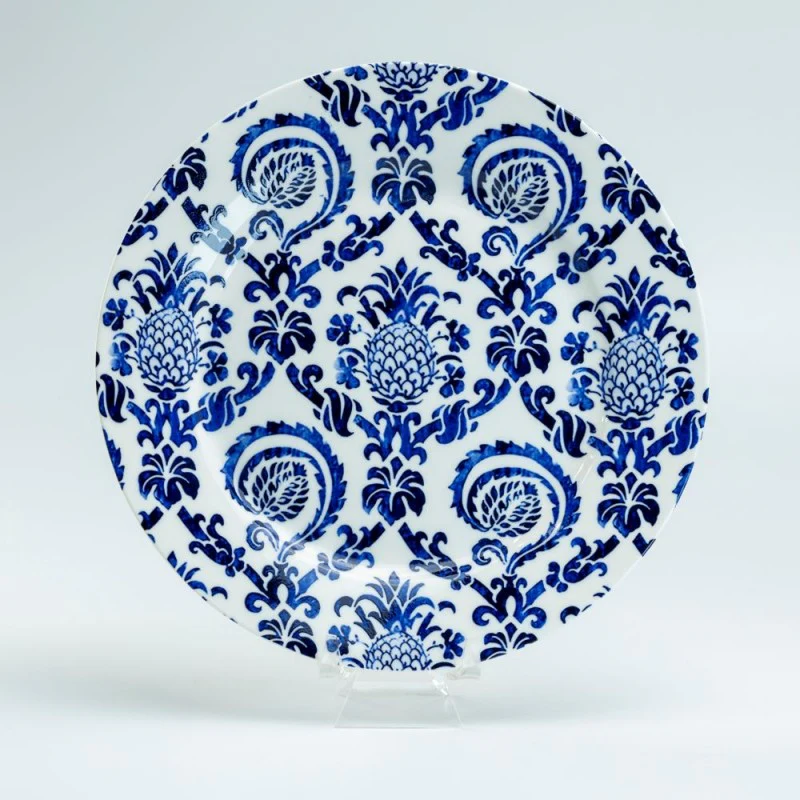 Blue Pinapple Dessert Plates, Set of 4