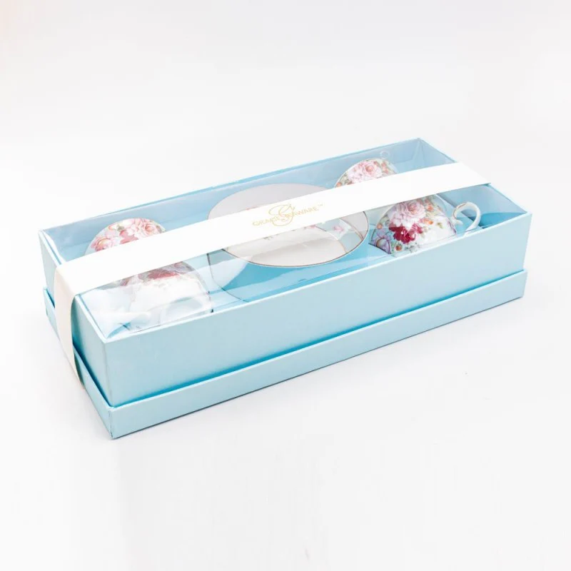 Blue Strawberry Rose Demi Cup Saucer, Set of 4. Boxed - Image 2