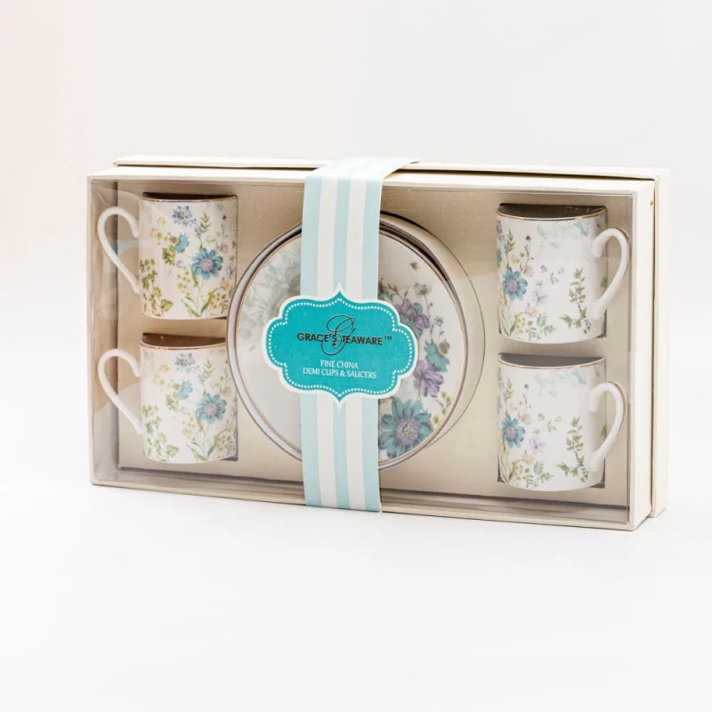 Blue Wild Floral Demi Cups wiht Saucers, Set of 4 Gift boxed - Image 2