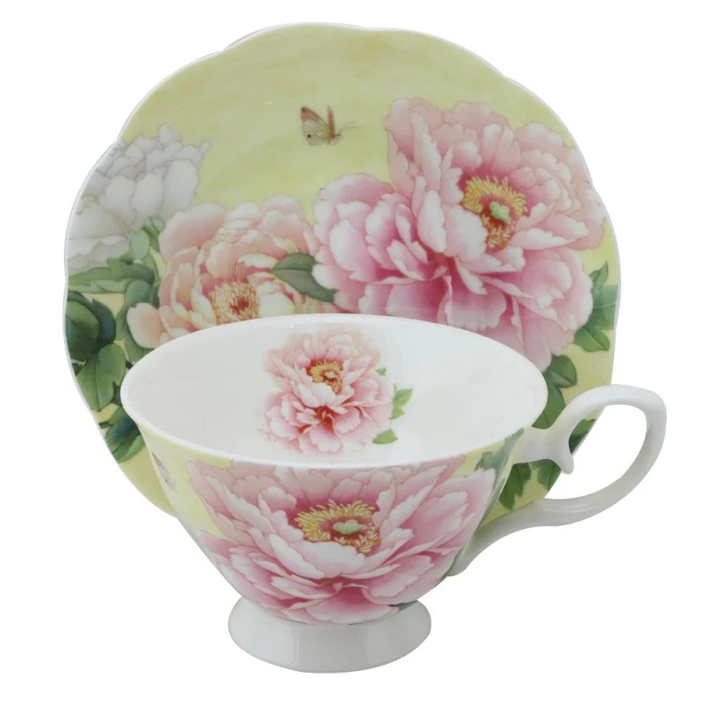 Bone China Empire Peony Tea/coffee Cups and Saucers, Set of 4 - Image 3