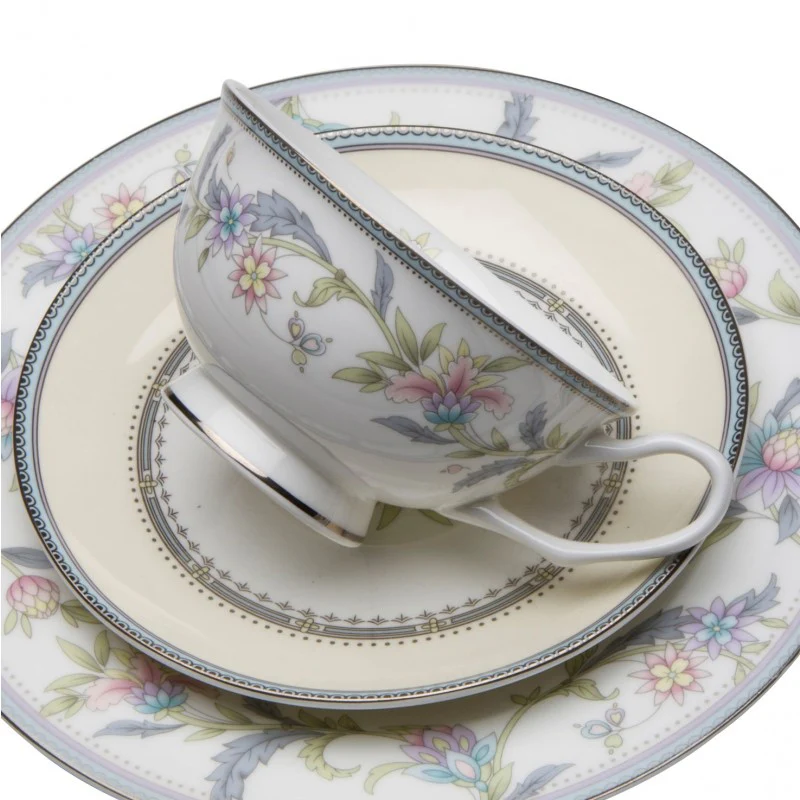 Bone China Lotus Garden Cup Saucer, Set of 4