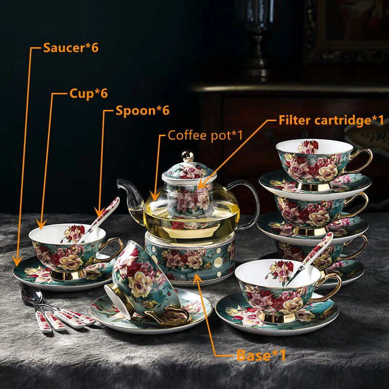 Rose Gold British ceramic tea pot and coffee cups set - Image 6