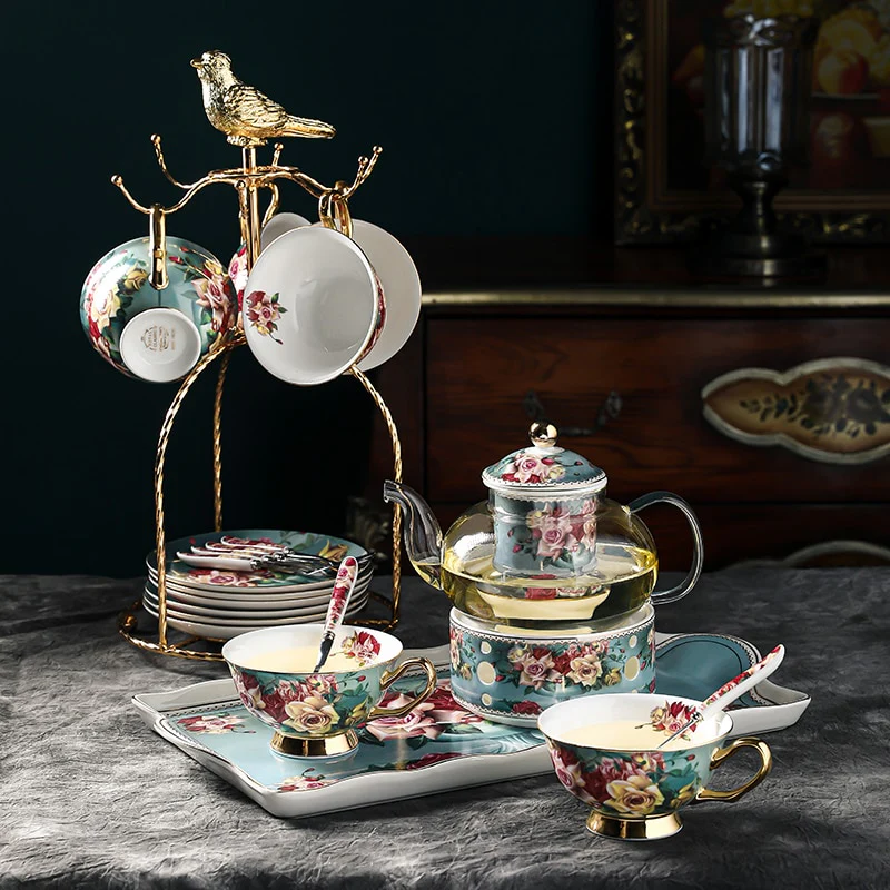 Rose Gold British ceramic tea pot and coffee cups set - Image 7