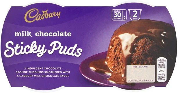 Cadbury Milk Chocolate Sticky Puds. 2x95g