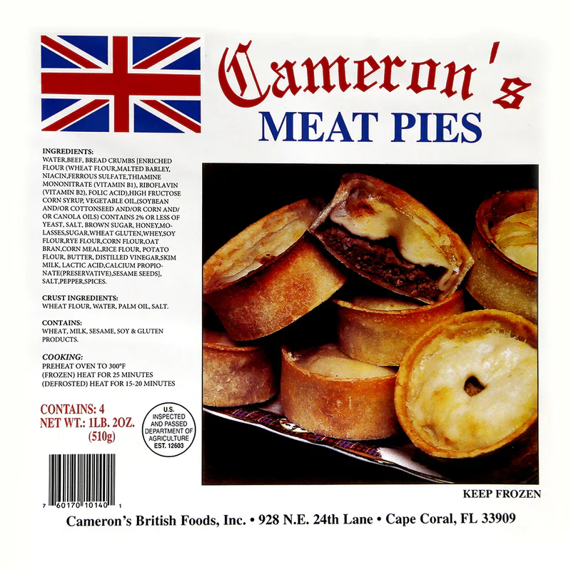 Cameron's Scottish Meat Pies. 4 pack. 1 lb Ship weight