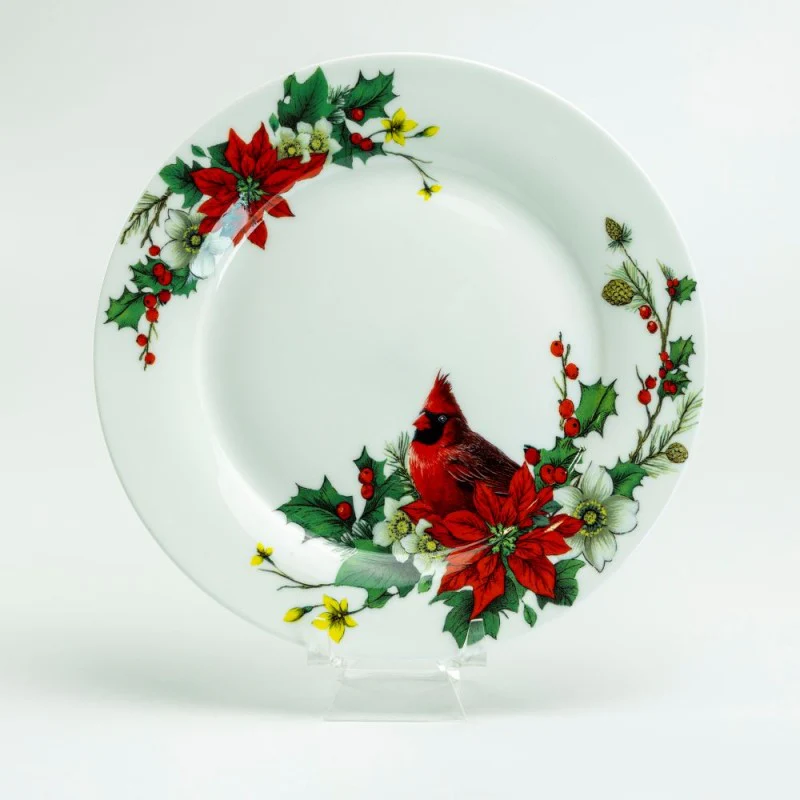 Cardinal Poinsettia Bone China Dessert Plates, Set of 4
