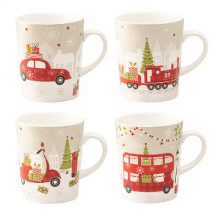 Christmas Tree Travel Mugs, Set of 4