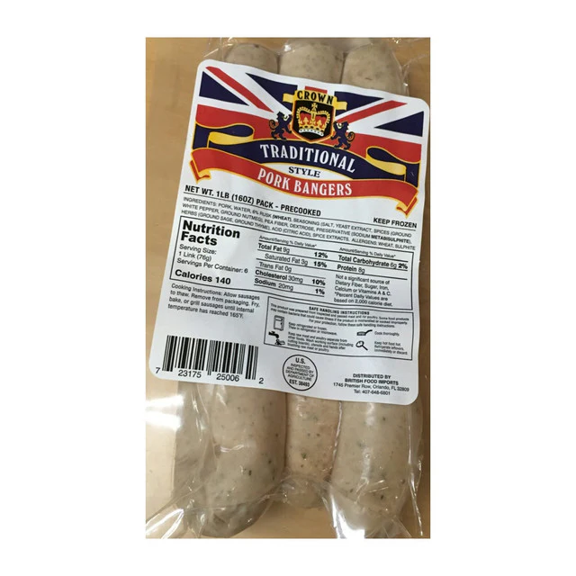 Crown Traditional Pork Bangers 6 Pack. 1lb Ship Weight