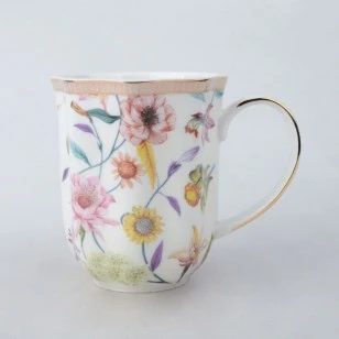 Daisy and Bird Scallop Mugs, Set of 4