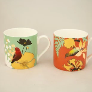 Dream Finch Paradise Bone China Mugs, Set of 4
