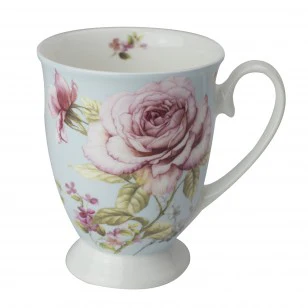 French Garden Blue Tea Footed Mugs. Set of 4