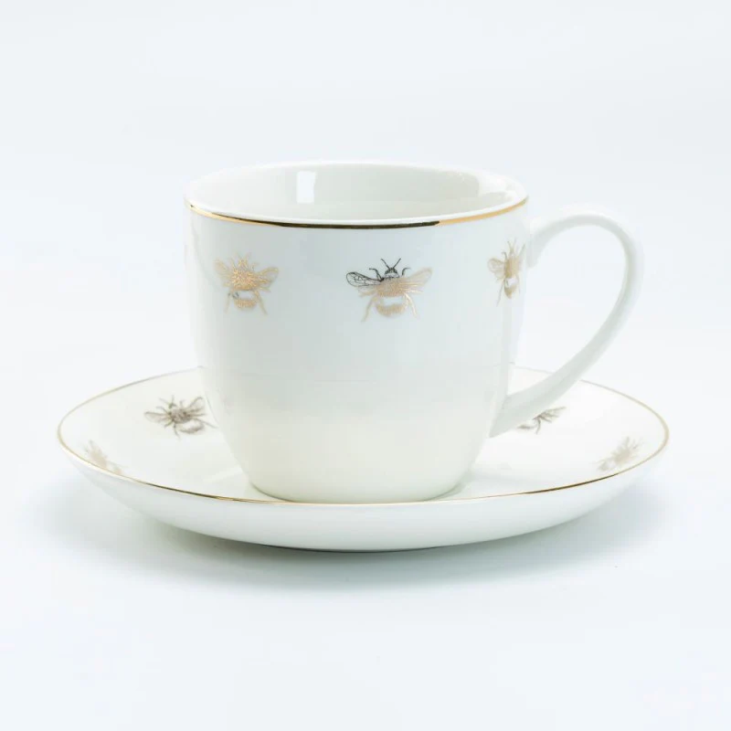White Golden Bee 2 Set Tea/Coffee Cups and Saucers
