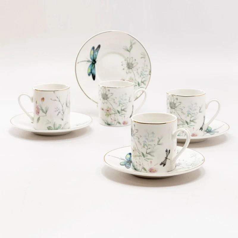 Dragonfly Garden Demi Cup Saucer, Set of 4 gift boxed