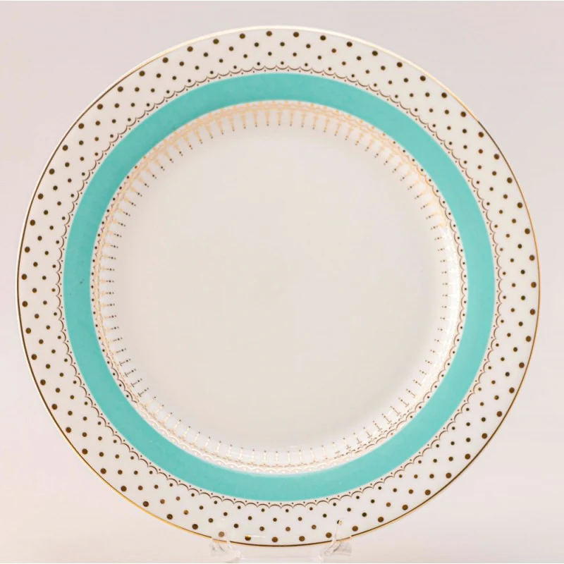 Green Gold Pin Dot Dinner Plates, Set of 4