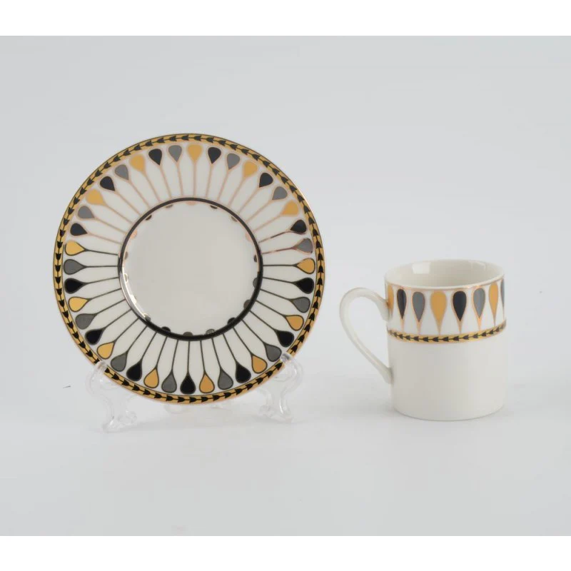 Grey Gold Drop Espresso Cup and Saucer, Set of 4. Gift Boxed