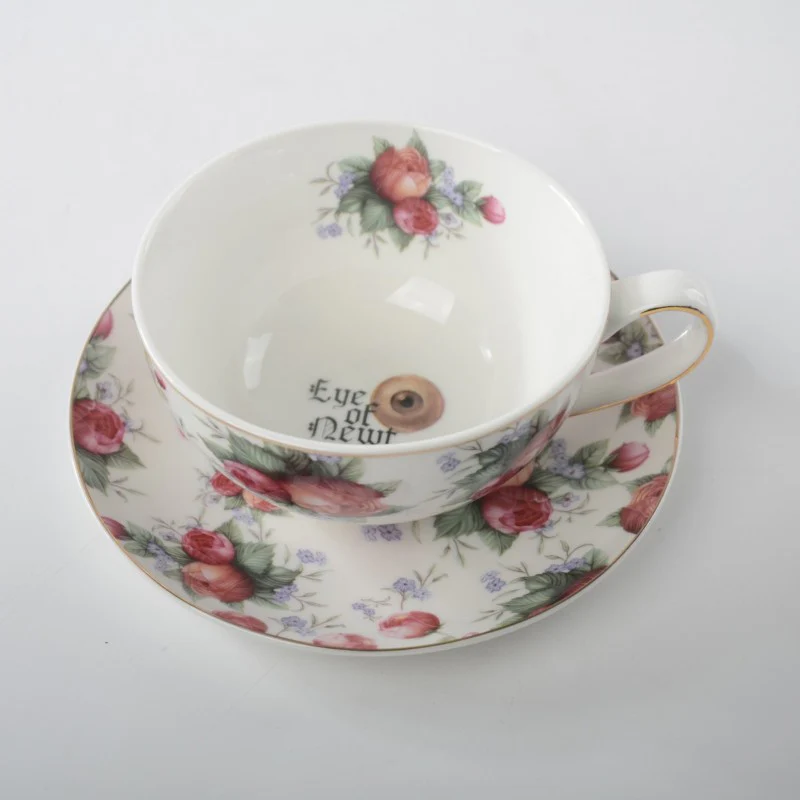 Halloween Eye Pink Gold Cup Saucers, Set of 2