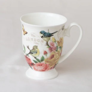 Liz Garden Yellow Rose Footed Mugs, Set of 4