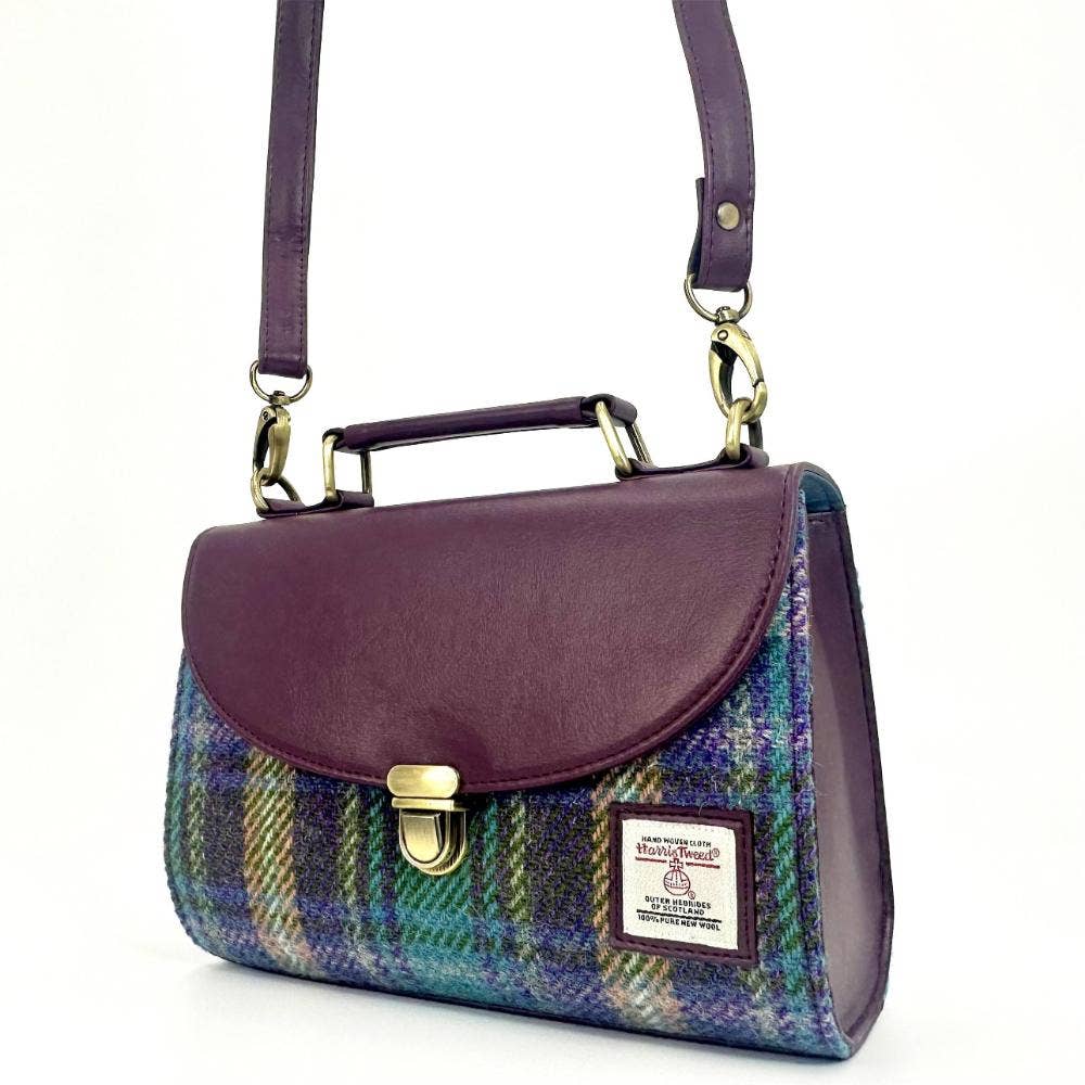 maccessori - Harris Tweed Ladies Mini Day Satchel Bag Green Purple Plaid - Image 2