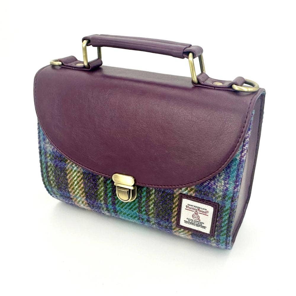 maccessori - Harris Tweed Ladies Mini Day Satchel Bag Green Purple Plaid - Image 6
