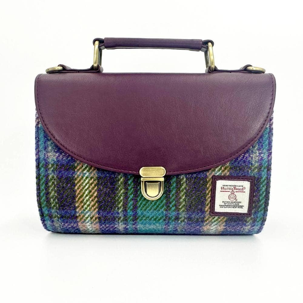 maccessori - Harris Tweed Ladies Mini Day Satchel Bag Green Purple Plaid - Image 8