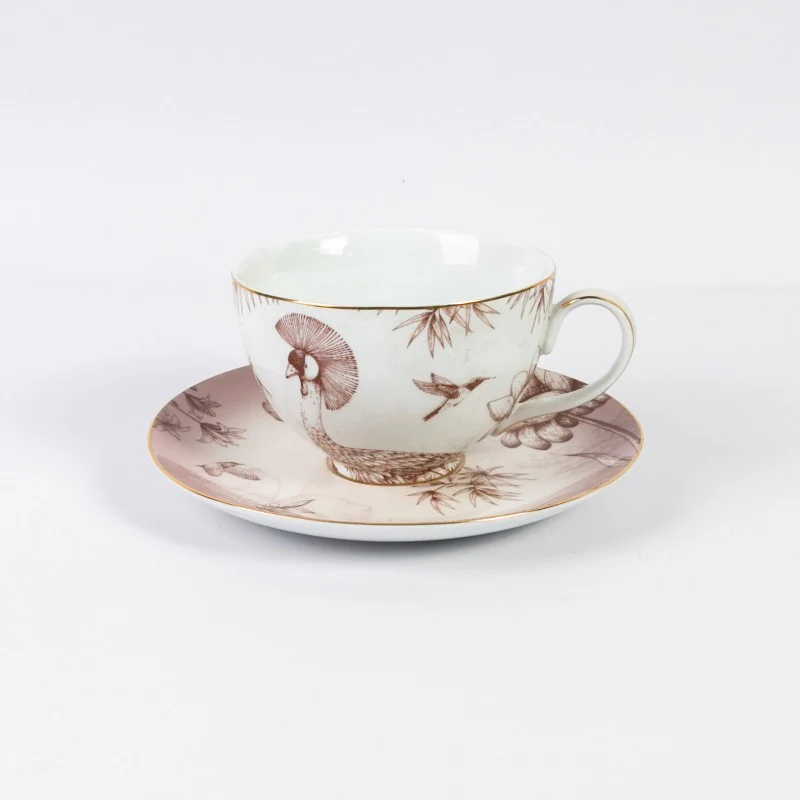 Metallic Lotus Garden Breakfast Cup Saucer, Set of 2