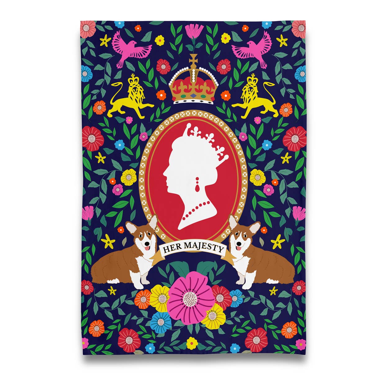 Naked Decor - Her Majesty Queen Elizabeth with Corgis Tea Towel