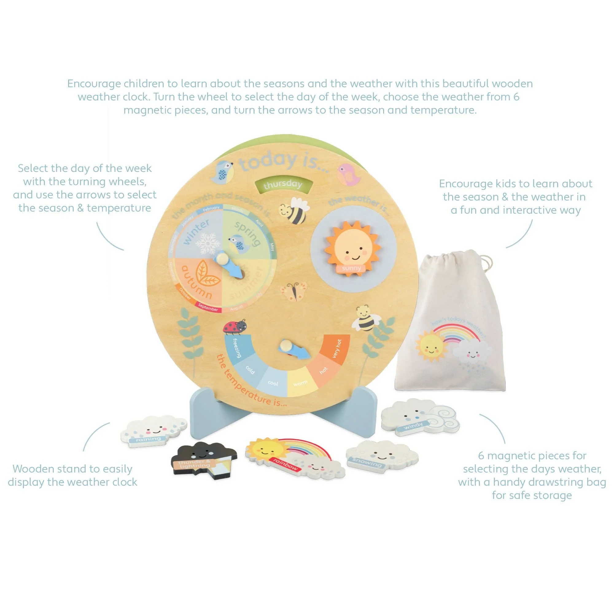 Orange Tree Toys - Spring Garden Wooden Weather Clock - Image 3