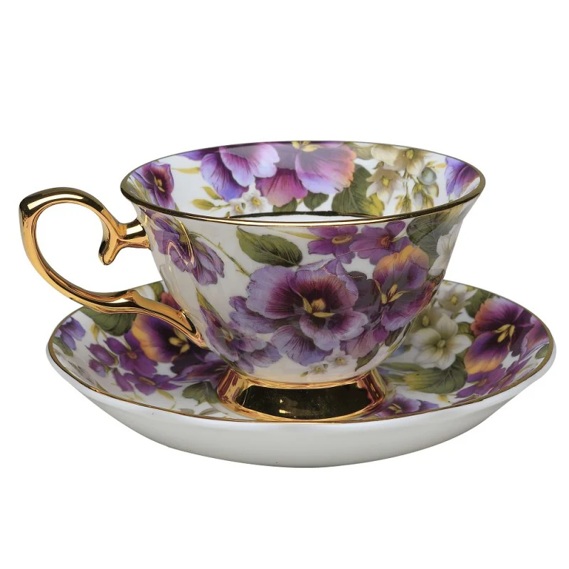 Pansy Gold Tea Cup and Saucer, Single Set - Image 2
