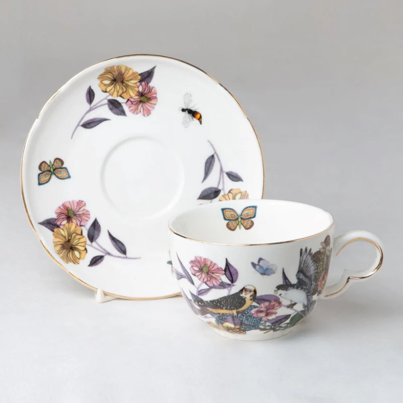 Parrot Garden Teacup Saucer, Set of 4