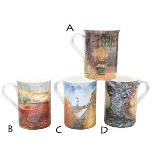 Pattern A - Euro Impressions Bone China Mugs, Set of 4
