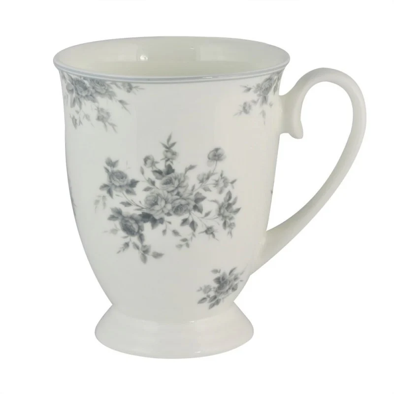 Grey Rose Footed Mugs, Set of 4