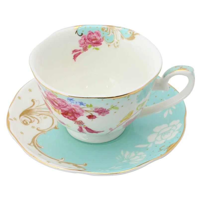 Pink/Blue Rose Dots Assorted Cups and Saucers, Set of 4 - Image 3