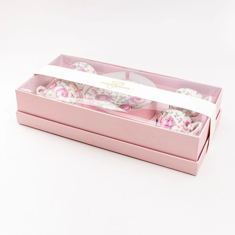 Pink Climb Rose Vine Demi Cup Saucer, Set of 4. Boxed - Image 2