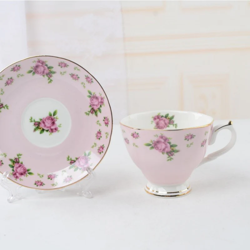 Pink Floral Cups and Saucers, Set of 4