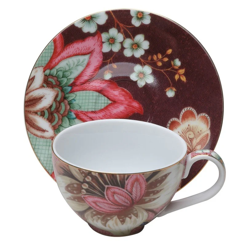 Pink Lotus Garden Demi Cup Saucer, Set of 4