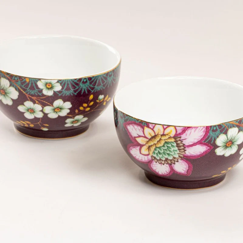 Pink Peacock Lotus Garden Tidbit Bowls, 4 Piece Set