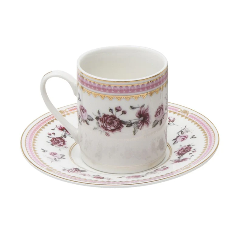 Pink Rose/Pink Espresso Cups and Saucers, Set of 4. Boxed